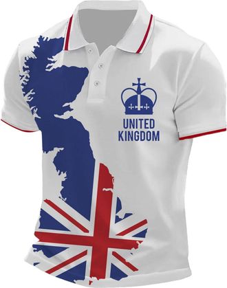 Generic Union Jack Shirt Men Polo Shirt Tops Ve Day Bunting Flags Great Britain Short Sleeve Collared Button Down England T-Shirts Summer Casual Plus Size Qui