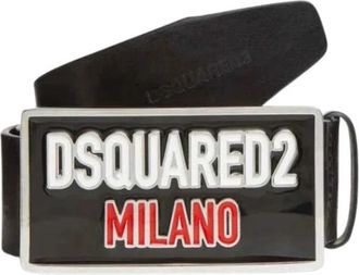 Dsquared2 Leren Riem met Logo Gesp - Heren - Riemen - Zwart - 85 CM - Leer - Accessoires