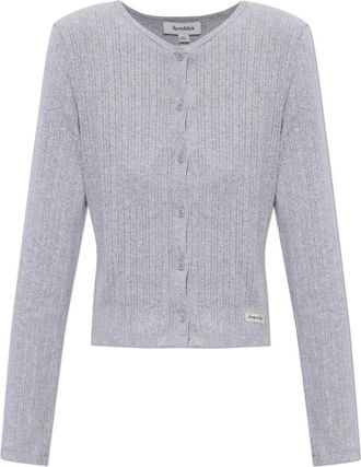 Sporty & Rich Cotton Logo Cardigan - Dames - Vesten - Grijs - XS - Katoen - Truien & Vesten