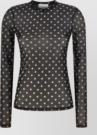 Ganni printed sheer slim-fit long-sleeve top