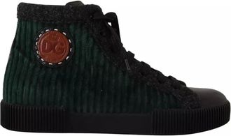 Dolce & Gabbana Groen Zwart Corduroy High Top Sneakers - Heren - Veterlaarzen - Zwart - 42 EU - Leer - Schoenen