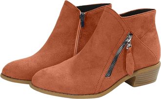 Generic Women Faux Suede Pointed Toe Ankle Booties - Classic Western Cowboy Low Heeled Shoes - Vintage Comfy Slip on Boot (brown,7.5)