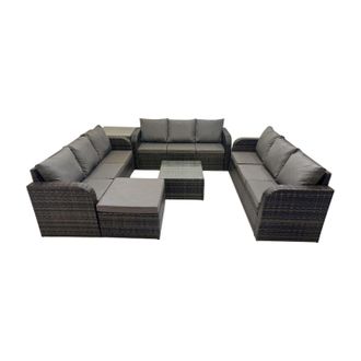 Fimous Rattan Garden Outdoor Furniture Set with Big Stool Side Table in Dark Grey