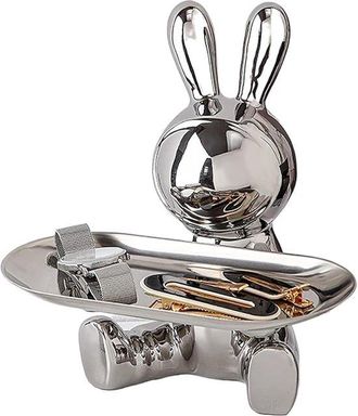 OEM Figura De Conejo, Bandeja Para Llaves De Pasillo, 7 X 7,3 Pulgadas. Figura De Conejo De Cer&aacute;mica Con Bandeja De Cer&aacute;mica