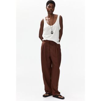 H&M Linen-blend Barrel Trousers in Brown at Nordstrom, Size 10