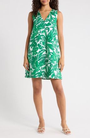 Sugarlips Tropical Print Cotton Shift Dress in White-Greens at Nordstrom, Size X-Large