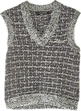 Karl Lagerfeld V-neck Knitwear, female, Black, Size: S Boucle Vest
