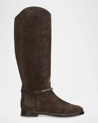 Brunello Cucinelli Suede Knee-High Riding Boots