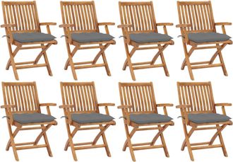 vidaXL Vidaxl - Sillas De Jard&iacute;n Plegables 8 Uds Madera Maciza Teca Con Cojines