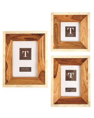 Two's Company Set Of 3 Wood & Bone Photo Frames