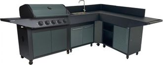 COOK IN GARDEN Cocina Exterior Modular Burn 80 Premium Con Barbacoa De Gas, Fregadero, Carro Y M&oacute;dulo Angular Cookin Garden