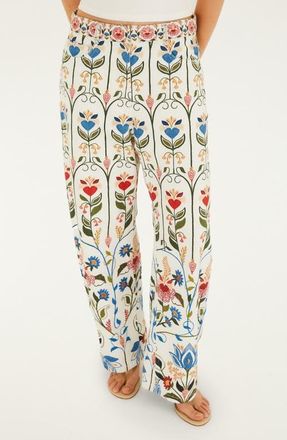 Farm Rio Fraga Print Belted Tapered Pants in Off-White at Nordstrom, Size 25