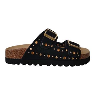 Ga&euml;lle Paris Sliders, female, Black, Size: 10 US Sandalo in suede con doppia fibbia e borchie