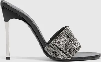 Gucci Womens Crystal Bombshell Slide Sandal, Black, Fabric
