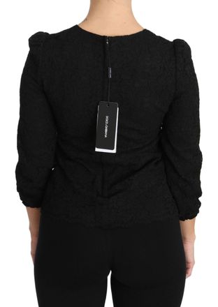 Dolce & Gabbana Womens Black Floral Lace Zipper Top Blouse