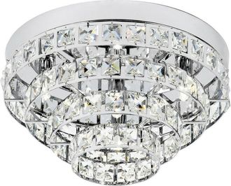 Loops Semi Flush Ceiling Light Chrome & Crystal 4 Bulb Round Feature Lamp Holder Kit