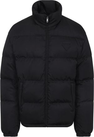 Prada Jassen, Heren, Zwart, M, Nylon, Zwarte Re-nylon Gewatteerde Donsjas
