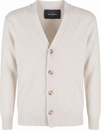 Gran Sasso Ecru Geelong V-Neck Virgin Wool Cardigan