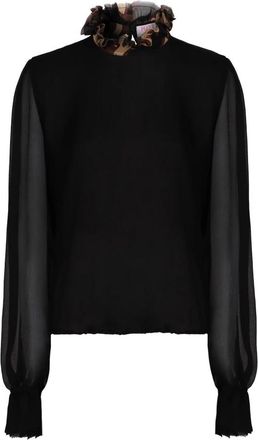 Pucci Geplooide blouse met ballonmouwen - Dames - Blouses - Zwart - L - Overhemden