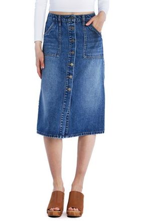 Wash Lab Denim Button Front A-Line Denim Skirt in Shark Blue at Nordstrom, Size 25