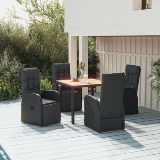 vidaXL Juego Comedor Jard&iacute;n 5 Pzas Madera Acacia Rat&aacute;n Sint&eacute;tico Negro Vidaxl