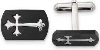 Diamond2Deal Stainless Steel Brushed and Polished Black IP-plated Cross Cufflinks