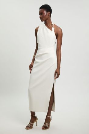Karen Millen Womens Compact Stretch Trim Detail Tailored Maxi Dress - White - Size 12 UK