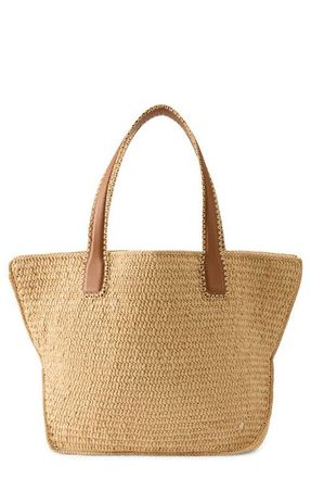 Helen Kaminski Liyoni Crochet Trim Raffia Tote in Natural/Cotto at Nordstrom