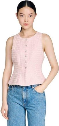Sandro Beaded check tweed jacket in Pink at Nordstrom, Size 40 Eu