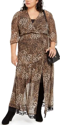 NY Collection Womens Leopard Print Maxi Dress Black Size 1X