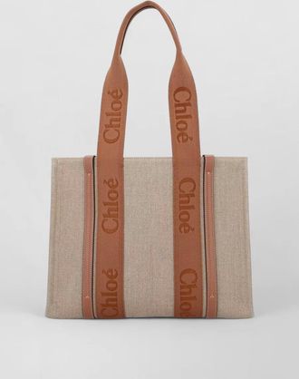 Chlo&eacute; woody tote bag rectangular shape handles contrast