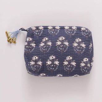 Pink Chicken Womens Large Quilted Pouch In Navy Strawflower