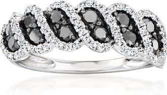 Ross-Simons Black and White Diamond Twisted Ring in Sterling Silver