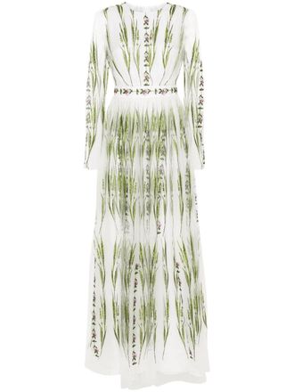 Giambattista Valli Midi-jurk met geborduurde bloemen - Beige