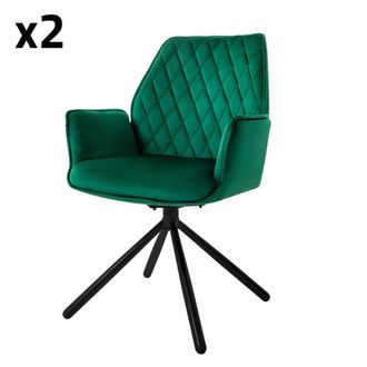 ML Design Lote de 2 sillas giratorias de terciopelo 180&deg;, verde oscuro