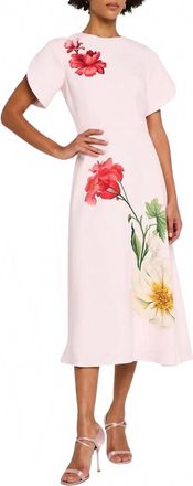 Teri Jon Floral-Print Crepe Midi Dress In Pink With Floral Border