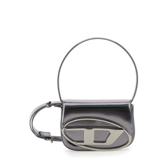 Diesel 1dr Silver-tone Shoulder Bag With Oval D Patch In Lamintaed Leather