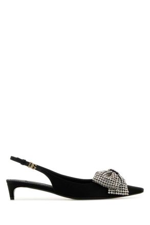 Dolce & Gabbana Black Slingback Pumps With Rhinestone Bow Detail In Silk Blend Woman