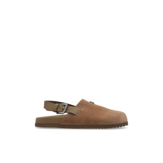 Dolce & Gabbana Men's Badge Logo Suede Clogs With Adjustable Strap in Brown