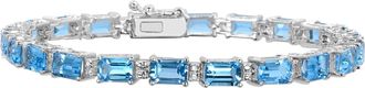 Diamond2Deal 925 Sterling Silver Swiss Blue Topaz and Diamond Accent Tennis Bracelet 7.25