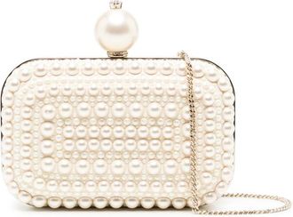 Jimmy Choo London Cloud pearl-embellished clutch bag - women - Suede/Pearl - OS - Neutrals