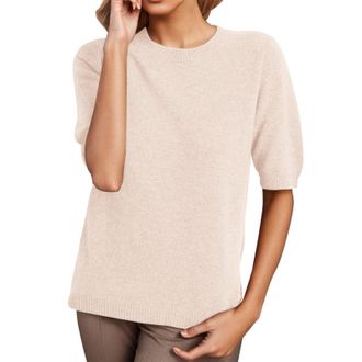 Generic HUIFUAO Crewneck Sweatshirts Women Pink V Neck Short Sleeve Sweater Basic Elegant Pullover Lightweight Tops Sweatshirts (A02-Beige, M) Best of Deals