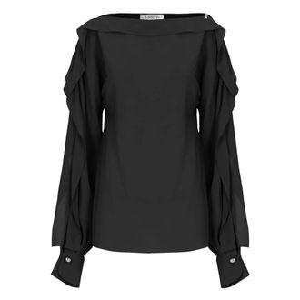 Lanvin Blouses, female, Black, Size: M Straight-neck Silk Sweater