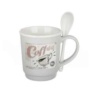 KASANOVA Tazza mug conica 400 ml con cucchiaino in porcellana grigio