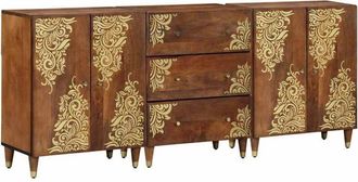 vidaXL Juego de muebles de baño Floral 3 pcs Madera de miel y dorado vidaXL