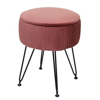 Hhg Hhg - Nunca Usado] Taburete 405, Taburete Con Compartimento, &Oslash; 33cm, Aspecto Aterciopelado, Rosa, Estructura Negra