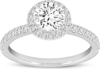 LuvMyJewelry Paloma 14K White Gold Round Cut Lab Grown Diamond Halo Engagement Ring - 1.5 ctw at Nordstrom, Size 6.5