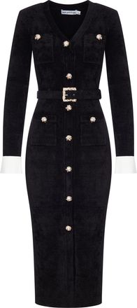 Self Portrait VELVET MIDI DRESS WITH JEWEL BUTTONS AND BELT - Self-portrait - Woman