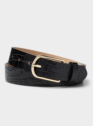 Simons Womens D-buckle glossy croc leather belt