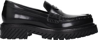 Off-white Blanco roto para mujers Mocasines militares de cuero negros